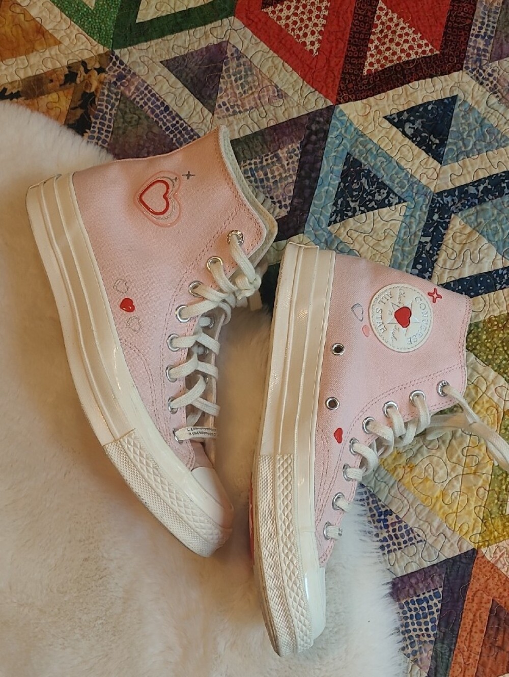 Converse High Top Chuck 70 Bling Accent Valentine Hearts Sneakers - Picture 12 of 12
